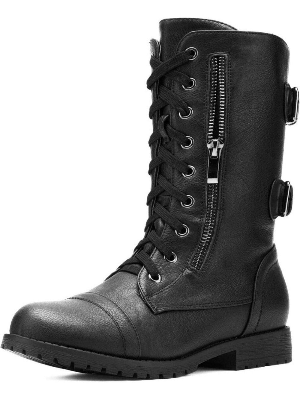 Stylish Mid Calf Lace-Up Military Combat Boots with Built-in Wallet Pocket